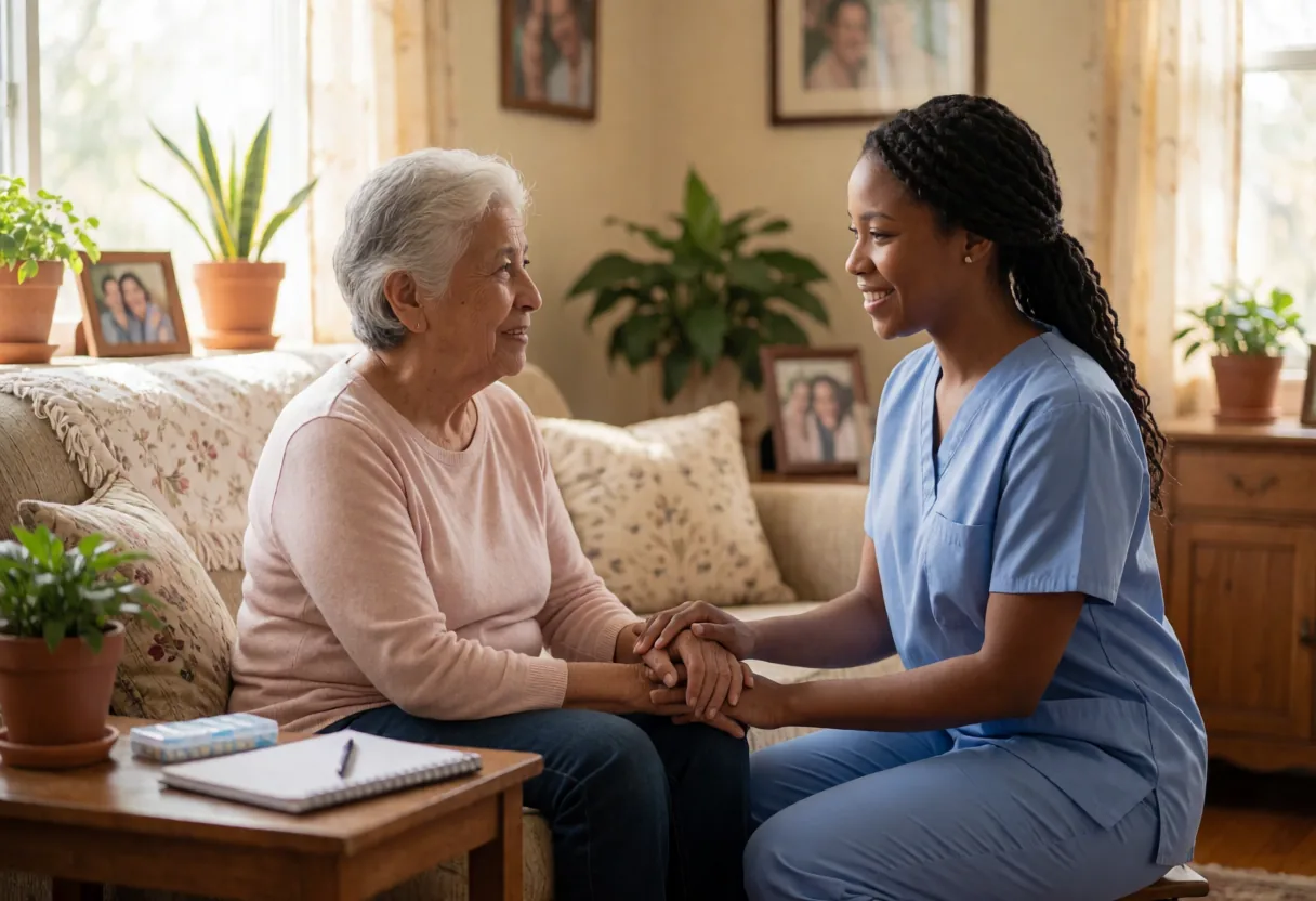 A White Dove caregiver providing compassionate companion care to a senior at home
